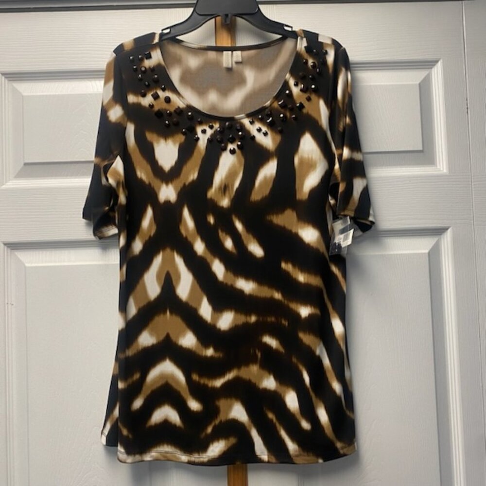 NWT - Madison Animal Print Tunic Short Sleeve Top - Sz L